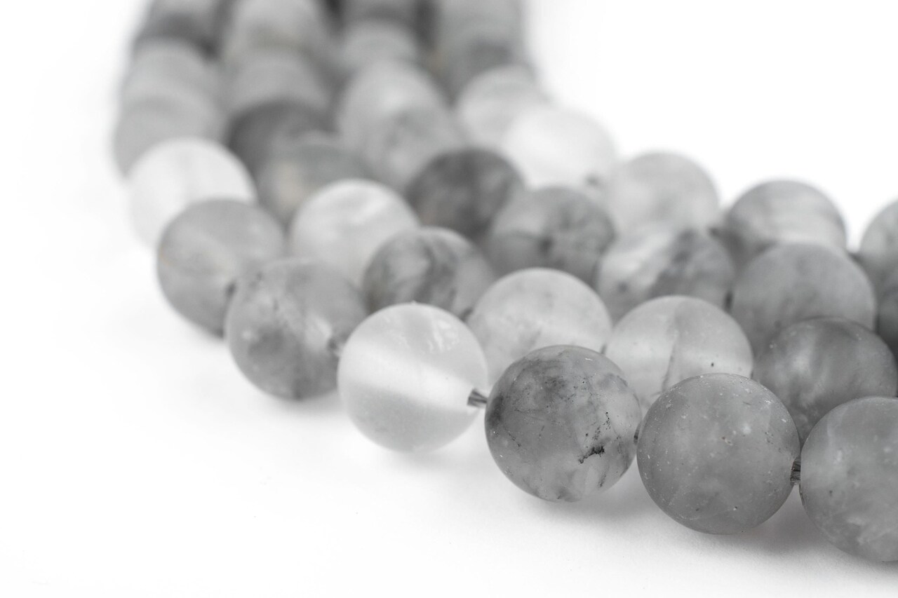 The Bead Chest Matte Round Cloudy Quartz Beads (8mm): Organic Gemstone Round Spherical Energy Stone Healing Power Crystal for Jewelry Bracelet Mala Necklace Making
